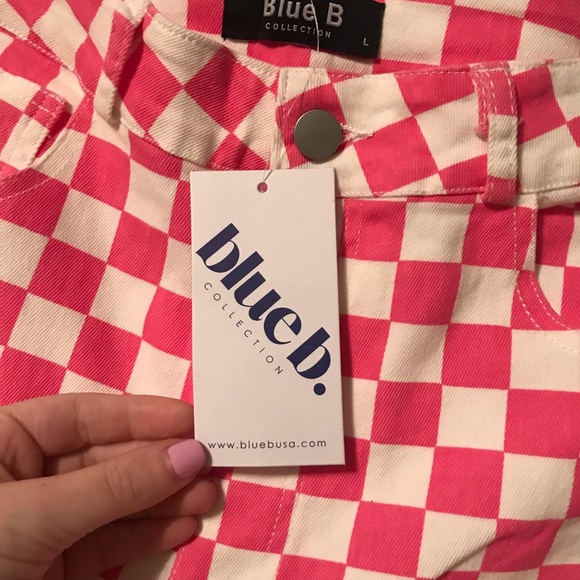 Pink & White Checkered Bellbottom Pants - Picture 5 of 6